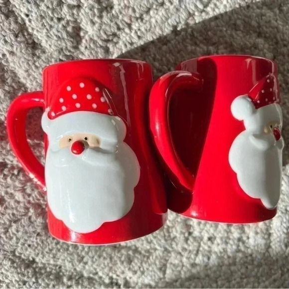 2 MUGS Santa Clause Christmas Marshmallow Hot Coco Mugs 2 Set of Two Mugs Cups - Picture 8 of 11